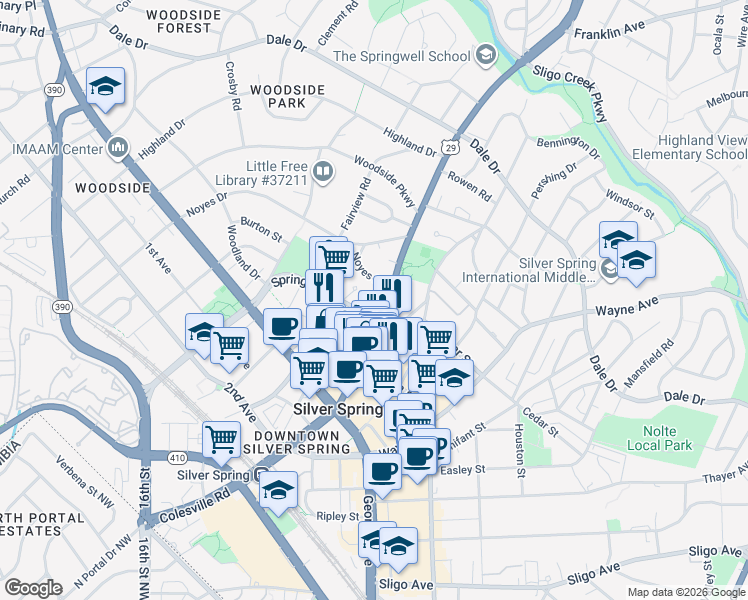 map of restaurants, bars, coffee shops, grocery stores, and more near 101 Independence Avenue Southeast in Washington