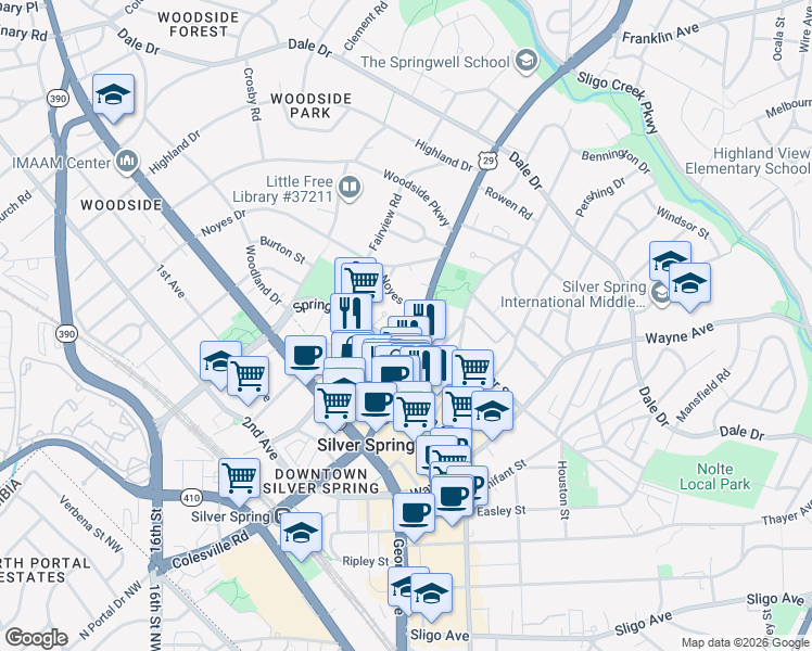 map of restaurants, bars, coffee shops, grocery stores, and more near 101 Independence Avenue Southeast in Washington