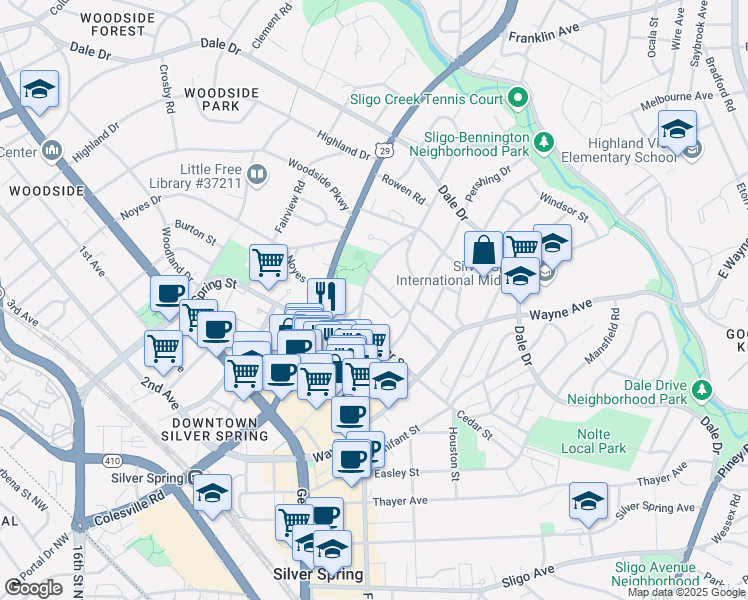 map of restaurants, bars, coffee shops, grocery stores, and more near 101 Independence Avenue Southeast in Washington