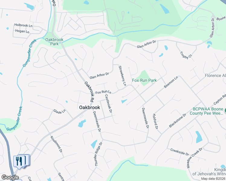 map of restaurants, bars, coffee shops, grocery stores, and more near 6188 Fox Run Lane in Florence