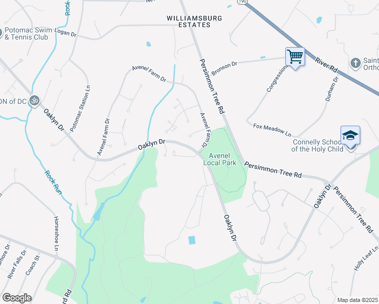 map of restaurants, bars, coffee shops, grocery stores, and more near 9705 Pleasant Gate Lane in Rockville