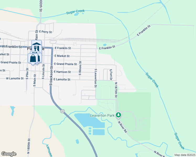 map of restaurants, bars, coffee shops, grocery stores, and more near 355-399 South Leaverton Street in Palestine