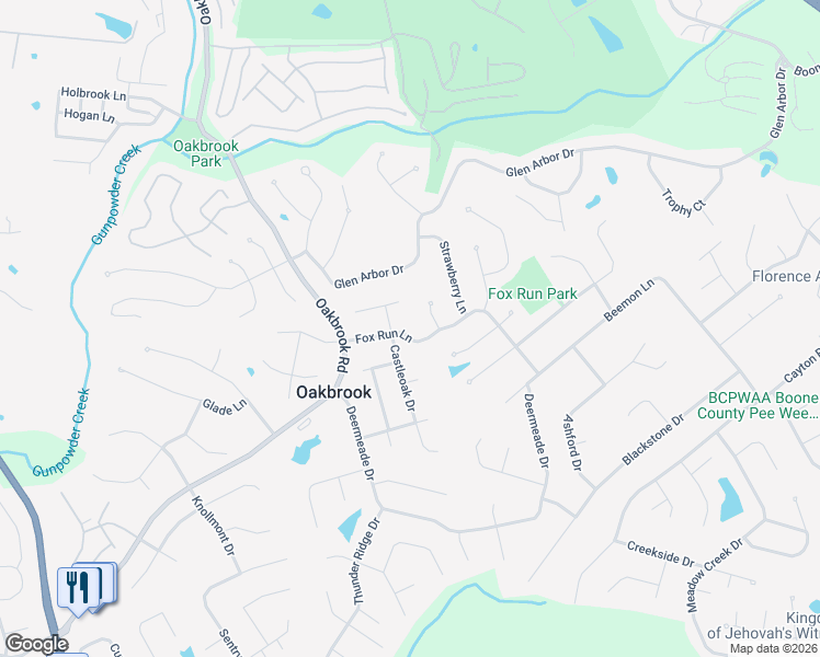 map of restaurants, bars, coffee shops, grocery stores, and more near 6188 Fox Run Lane in Florence