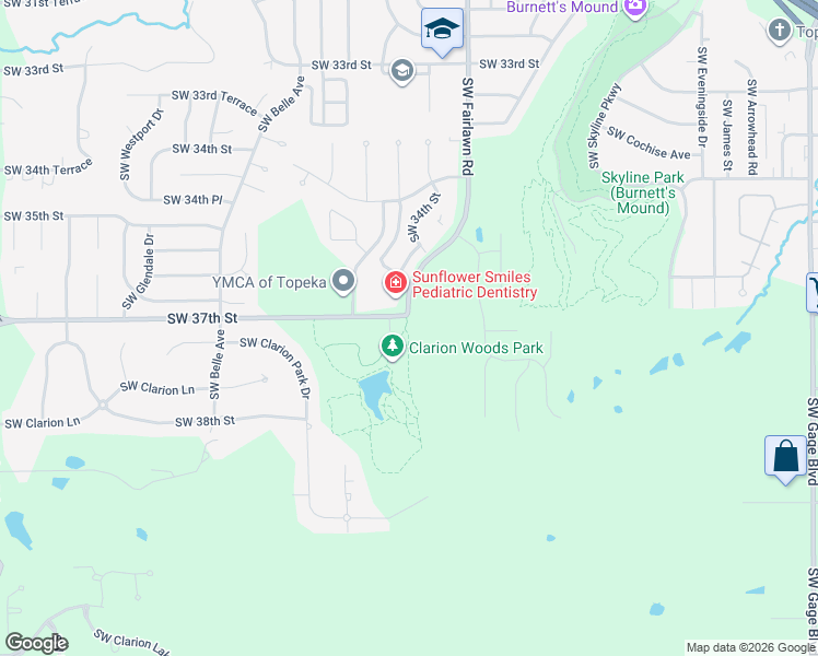 map of restaurants, bars, coffee shops, grocery stores, and more near 3700 Southwest Fairlawn Road in Topeka