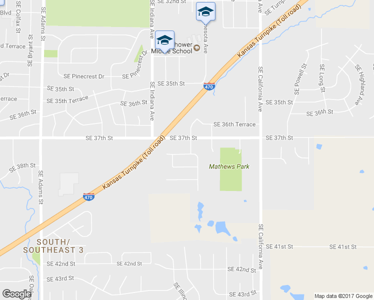 map of restaurants, bars, coffee shops, grocery stores, and more near 1640 Southeast 37th Terrace in Topeka