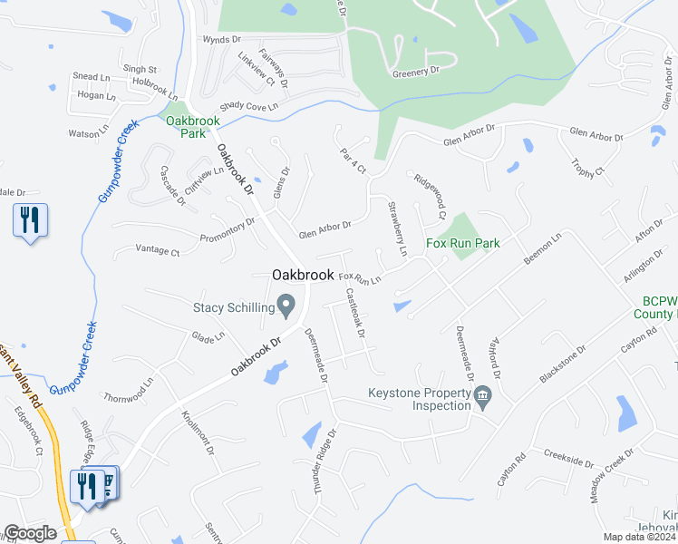 map of restaurants, bars, coffee shops, grocery stores, and more near 6176 Fox Run Lane in Florence