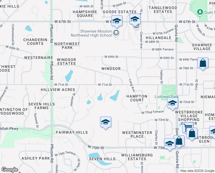 map of restaurants, bars, coffee shops, grocery stores, and more near 12806 West 71st Street in Shawnee