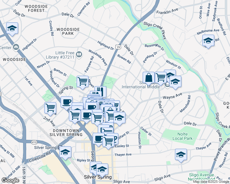 map of restaurants, bars, coffee shops, grocery stores, and more near 101 Independence Avenue Southeast in Washington