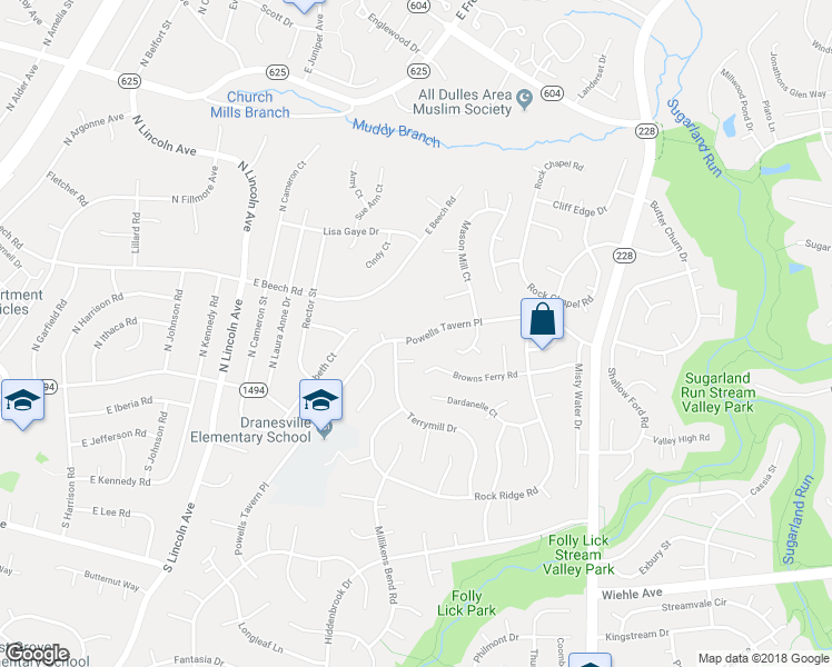 map of restaurants, bars, coffee shops, grocery stores, and more near 1452 Powells Tavern Place in Herndon