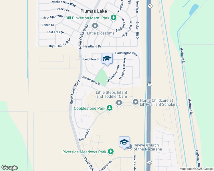 map of restaurants, bars, coffee shops, grocery stores, and more near 1329 kensington Drive in Plumas Lake