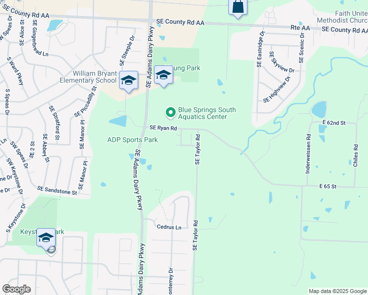 map of restaurants, bars, coffee shops, grocery stores, and more near 800 Southeast Drew Court in Blue Springs