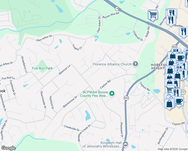 map of restaurants, bars, coffee shops, grocery stores, and more near 1479 Arlington Drive in Florence