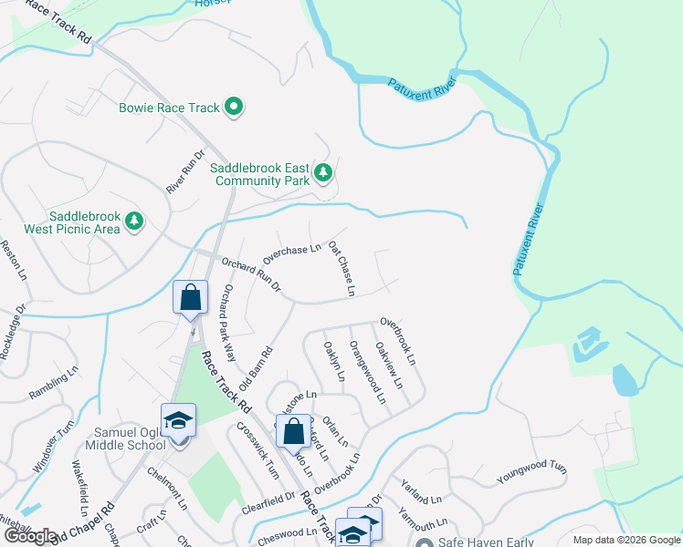 map of restaurants, bars, coffee shops, grocery stores, and more near 8006 Oat Chase Lane in Bowie