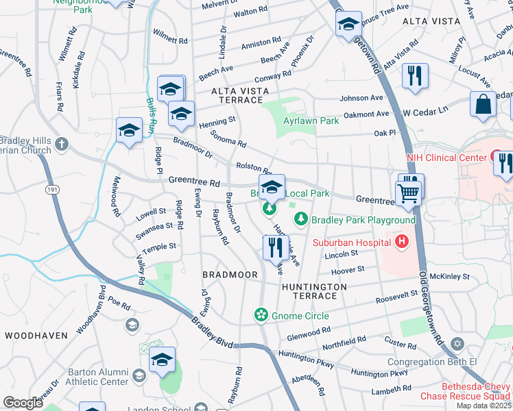 map of restaurants, bars, coffee shops, grocery stores, and more near 8720 Hartsdale Avenue in Bethesda