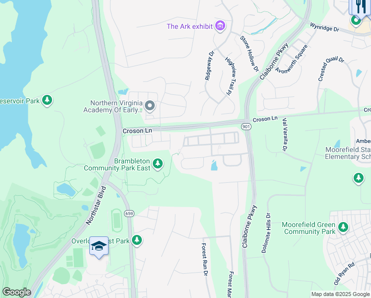 map of restaurants, bars, coffee shops, grocery stores, and more near 42747 Wilmar Square in Broadlands