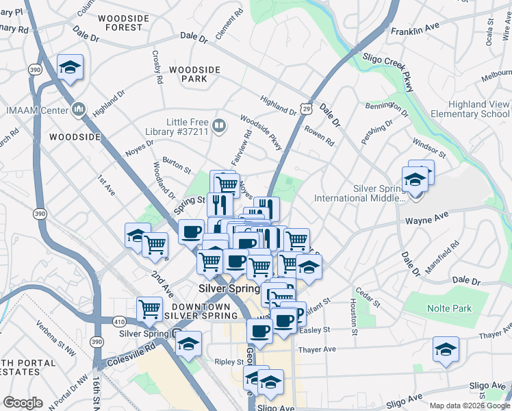 map of restaurants, bars, coffee shops, grocery stores, and more near 101 Independence Avenue Southeast in Washington