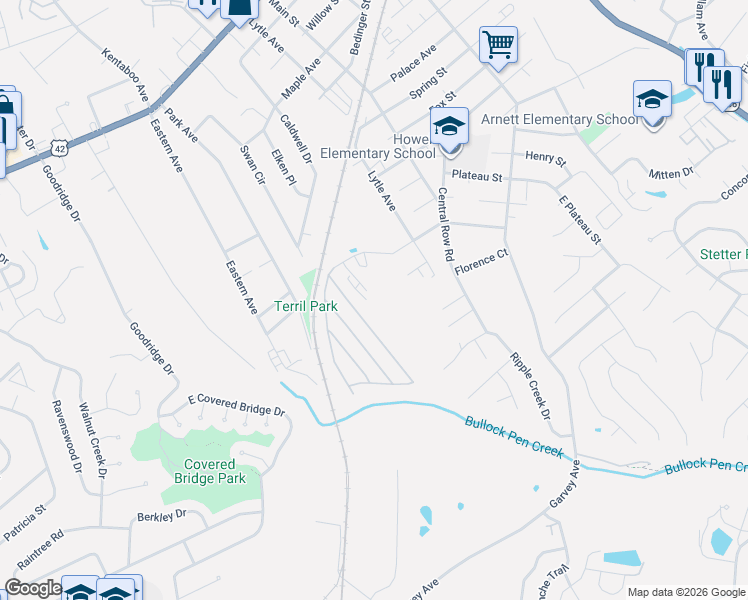 map of restaurants, bars, coffee shops, grocery stores, and more near 1125 Edwards Road in Elsmere