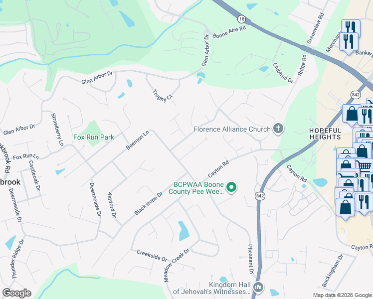 map of restaurants, bars, coffee shops, grocery stores, and more near 1479 Arlington Drive in Florence