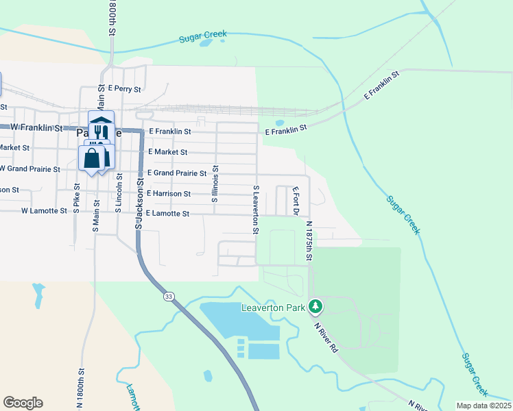 map of restaurants, bars, coffee shops, grocery stores, and more near 355 South Leaverton Street in Palestine