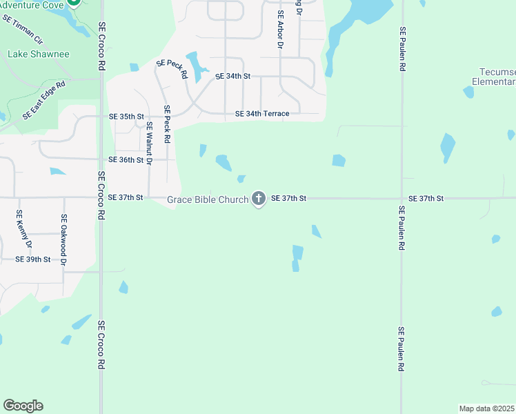map of restaurants, bars, coffee shops, grocery stores, and more near 4021 Southeast 37th Street in Topeka
