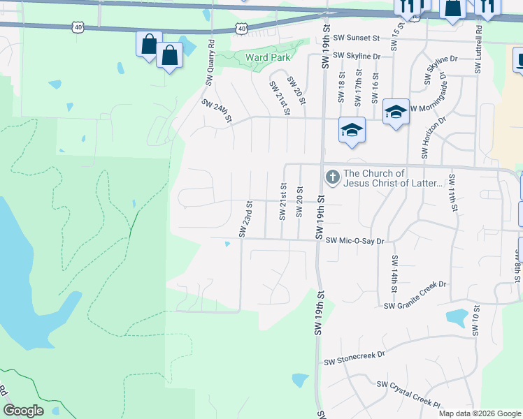 map of restaurants, bars, coffee shops, grocery stores, and more near 1608 Southwest 22nd Street in Blue Springs