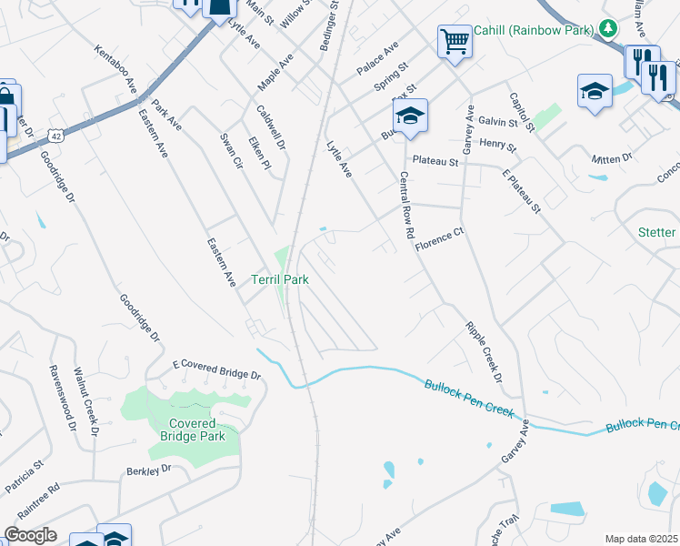 map of restaurants, bars, coffee shops, grocery stores, and more near 1125 Edwards Road in Elsmere