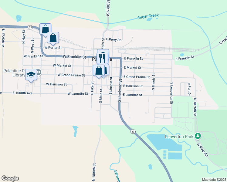 map of restaurants, bars, coffee shops, grocery stores, and more near 208 East Lamotte Street in Palestine