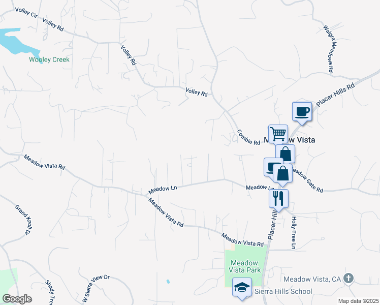 map of restaurants, bars, coffee shops, grocery stores, and more near 1580 Quail Lane in Meadow Vista