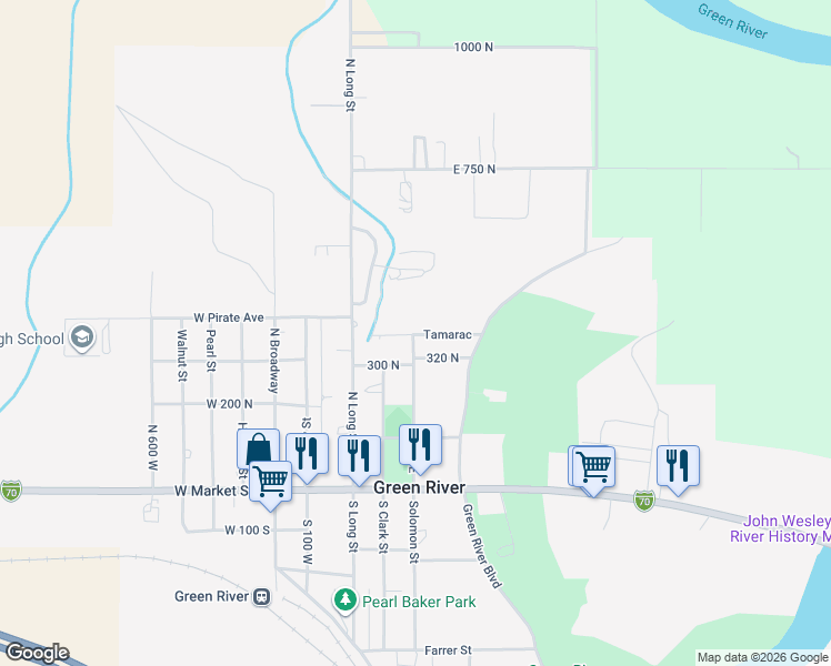 map of restaurants, bars, coffee shops, grocery stores, and more near in Green River