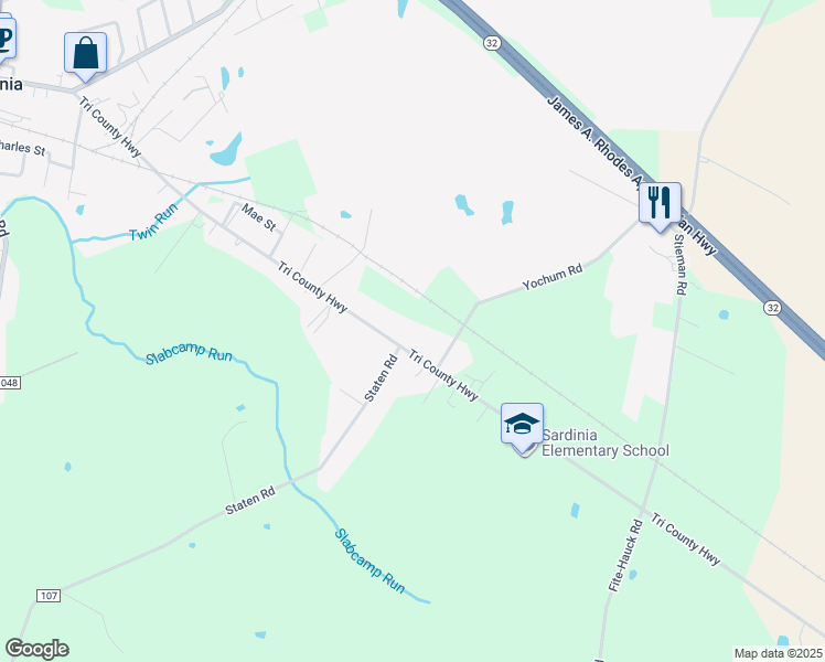 map of restaurants, bars, coffee shops, grocery stores, and more near 7533 Tri County Highway in Sardinia