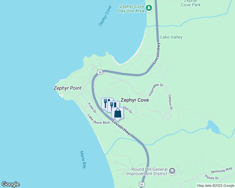 map of restaurants, bars, coffee shops, grocery stores, and more near in Zephyr Cove
