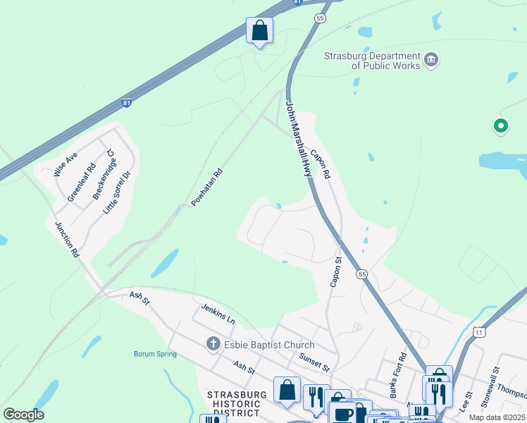map of restaurants, bars, coffee shops, grocery stores, and more near 207 Kanter Drive in Strasburg