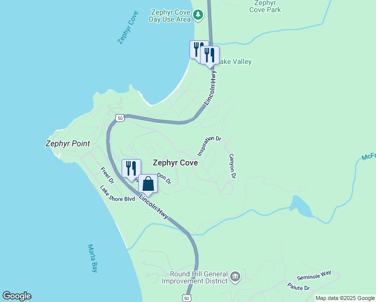 map of restaurants, bars, coffee shops, grocery stores, and more near 274 South Martin Drive in Zephyr Cove