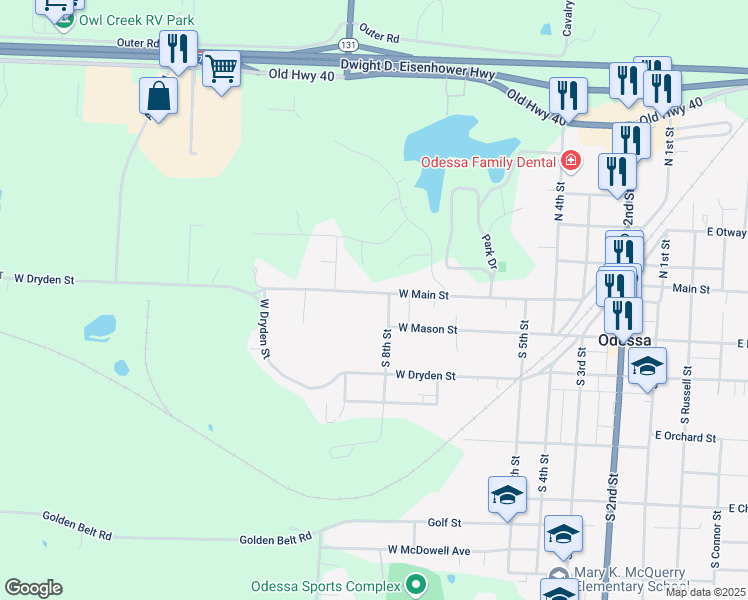 map of restaurants, bars, coffee shops, grocery stores, and more near 802 West Main Street in Odessa