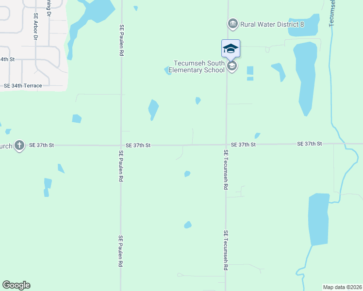 map of restaurants, bars, coffee shops, grocery stores, and more near 4619 Southeast 37th Street in Tecumseh