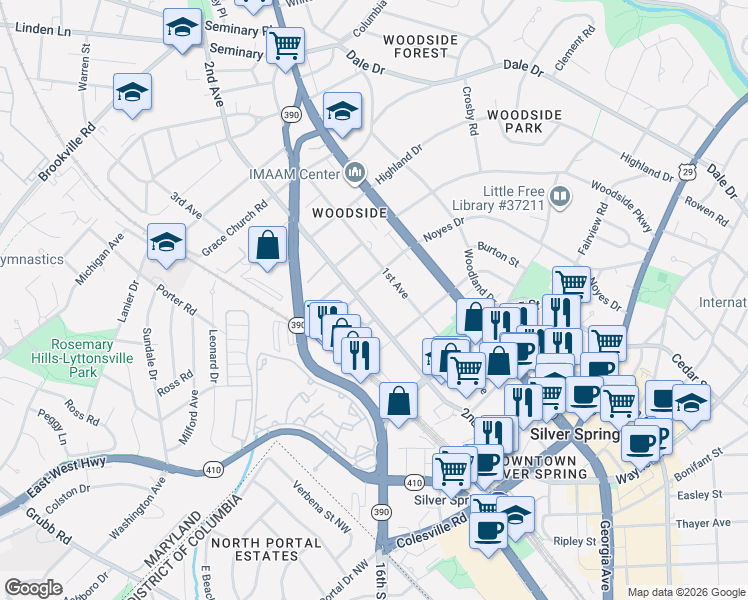 map of restaurants, bars, coffee shops, grocery stores, and more near 101 Independence Avenue Southeast in Washington