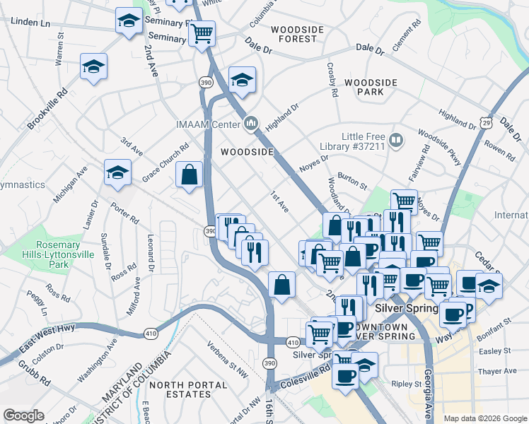 map of restaurants, bars, coffee shops, grocery stores, and more near 101 Independence Avenue Southeast in Washington