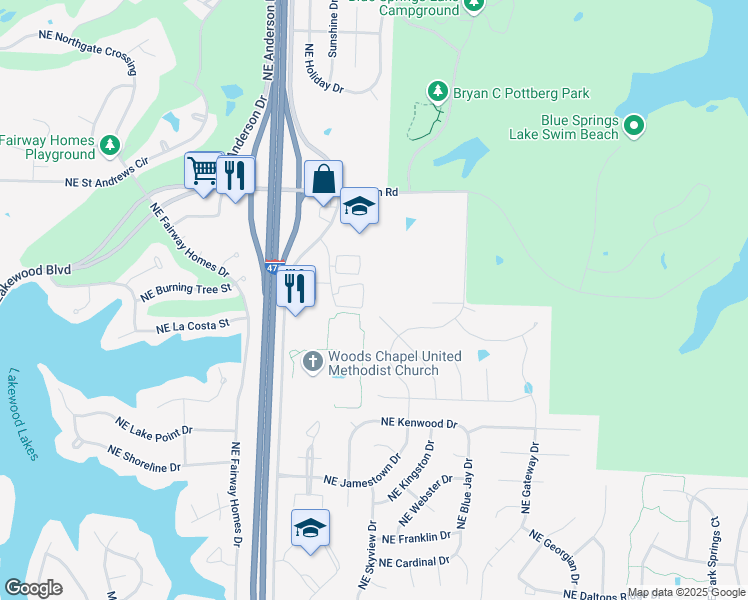 map of restaurants, bars, coffee shops, grocery stores, and more near 1251 Bowlin Road in Lee's Summit