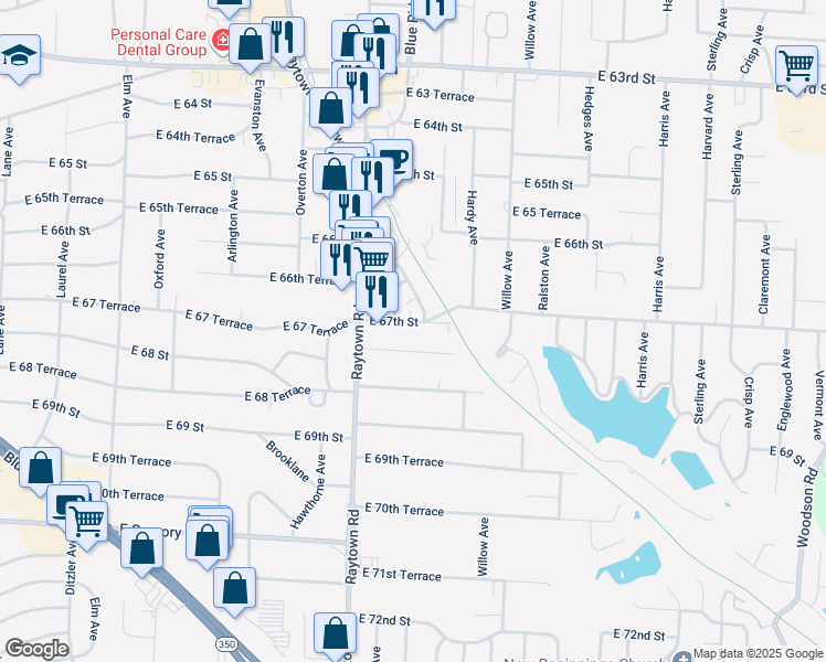 map of restaurants, bars, coffee shops, grocery stores, and more near 10115 East 67th Street in Raytown