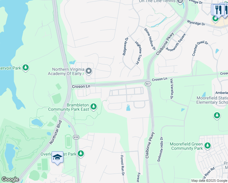 map of restaurants, bars, coffee shops, grocery stores, and more near 22270 Blackmar Terrace in Ashburn