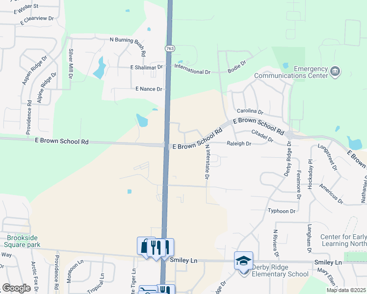 map of restaurants, bars, coffee shops, grocery stores, and more near 1250 East Brown School Road in Columbia