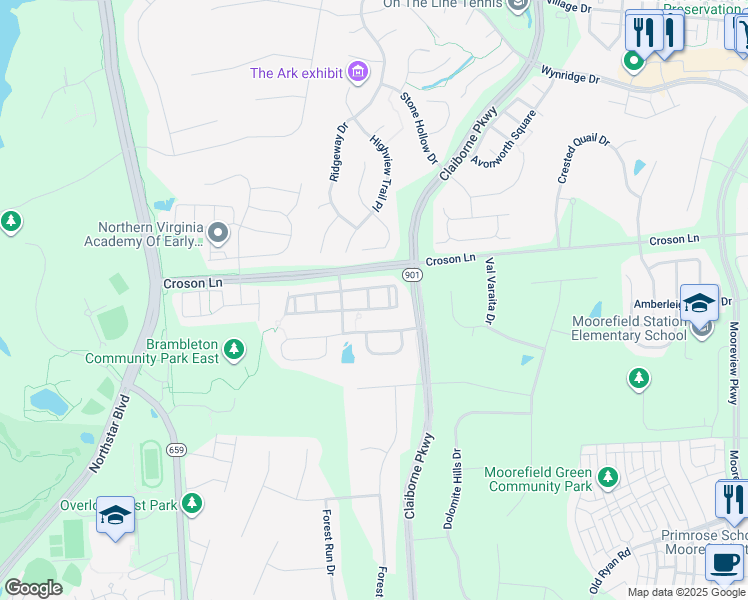map of restaurants, bars, coffee shops, grocery stores, and more near 22266 Meadfoot Terrace in Ashburn
