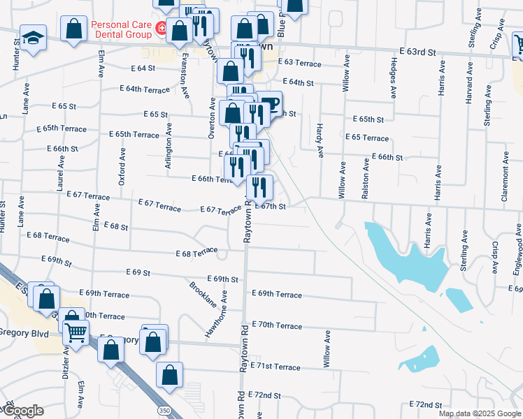 map of restaurants, bars, coffee shops, grocery stores, and more near 10025 East 67th Street in Raytown