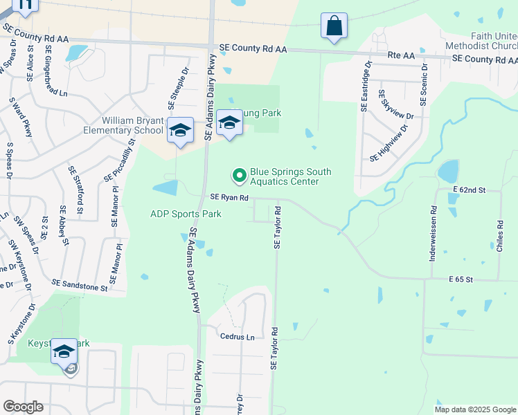 map of restaurants, bars, coffee shops, grocery stores, and more near 1400 Southeast Southbrooke Drive in Blue Springs