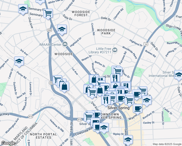 map of restaurants, bars, coffee shops, grocery stores, and more near 101 Independence Avenue Southeast in Washington