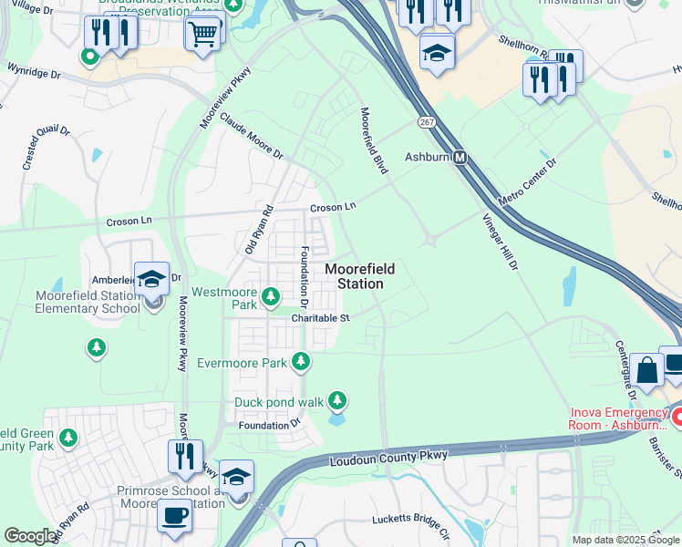 map of restaurants, bars, coffee shops, grocery stores, and more near 22260 Cornerstone Crossing Terrace in Brambleton