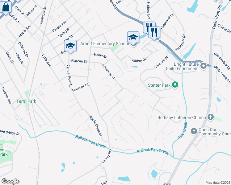 map of restaurants, bars, coffee shops, grocery stores, and more near 1112 Fallbrook Drive in Elsmere