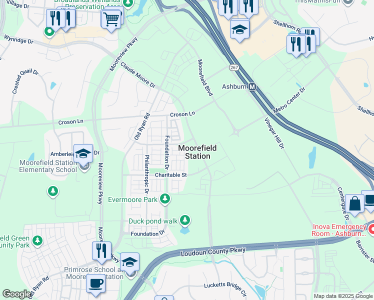 map of restaurants, bars, coffee shops, grocery stores, and more near 22260 Cornerstone Crossing Terrace in Brambleton