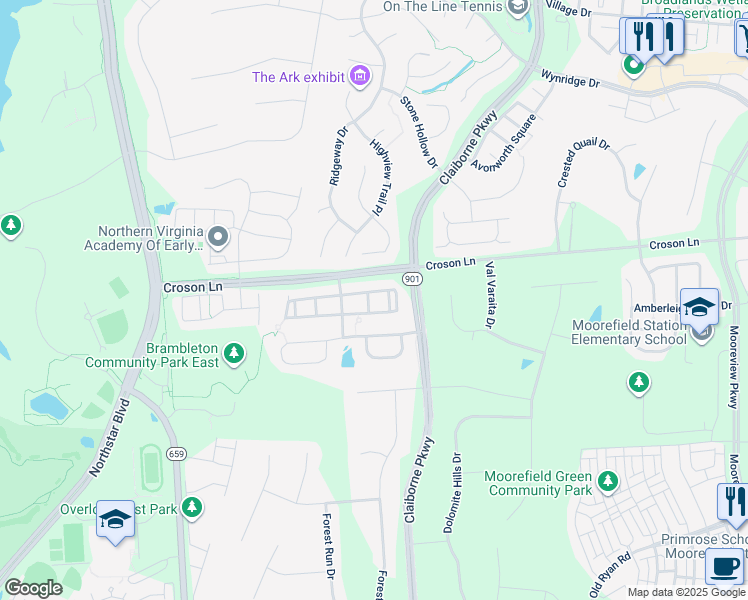 map of restaurants, bars, coffee shops, grocery stores, and more near 22262 Meadfoot Terrace in Ashburn