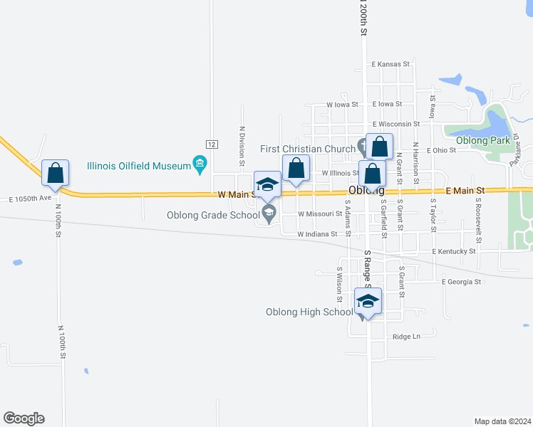 map of restaurants, bars, coffee shops, grocery stores, and more near 600 West Main Street in Oblong